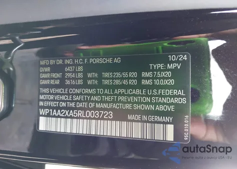 2024 Porsche Macan Electric 4 from USA, damaged, VIN WP1AA2XA5RL003723